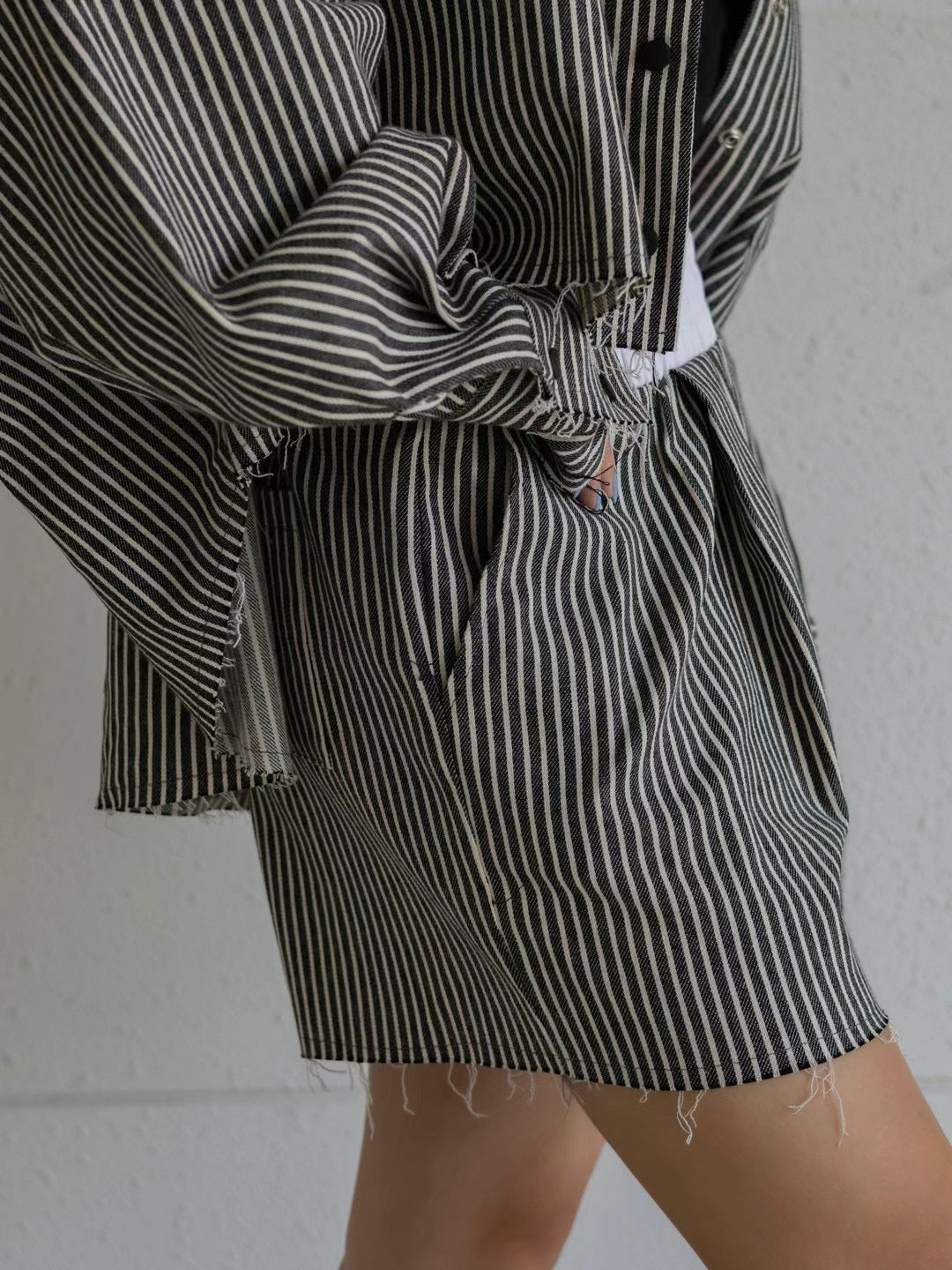 Raw Hem Stripe Shirt