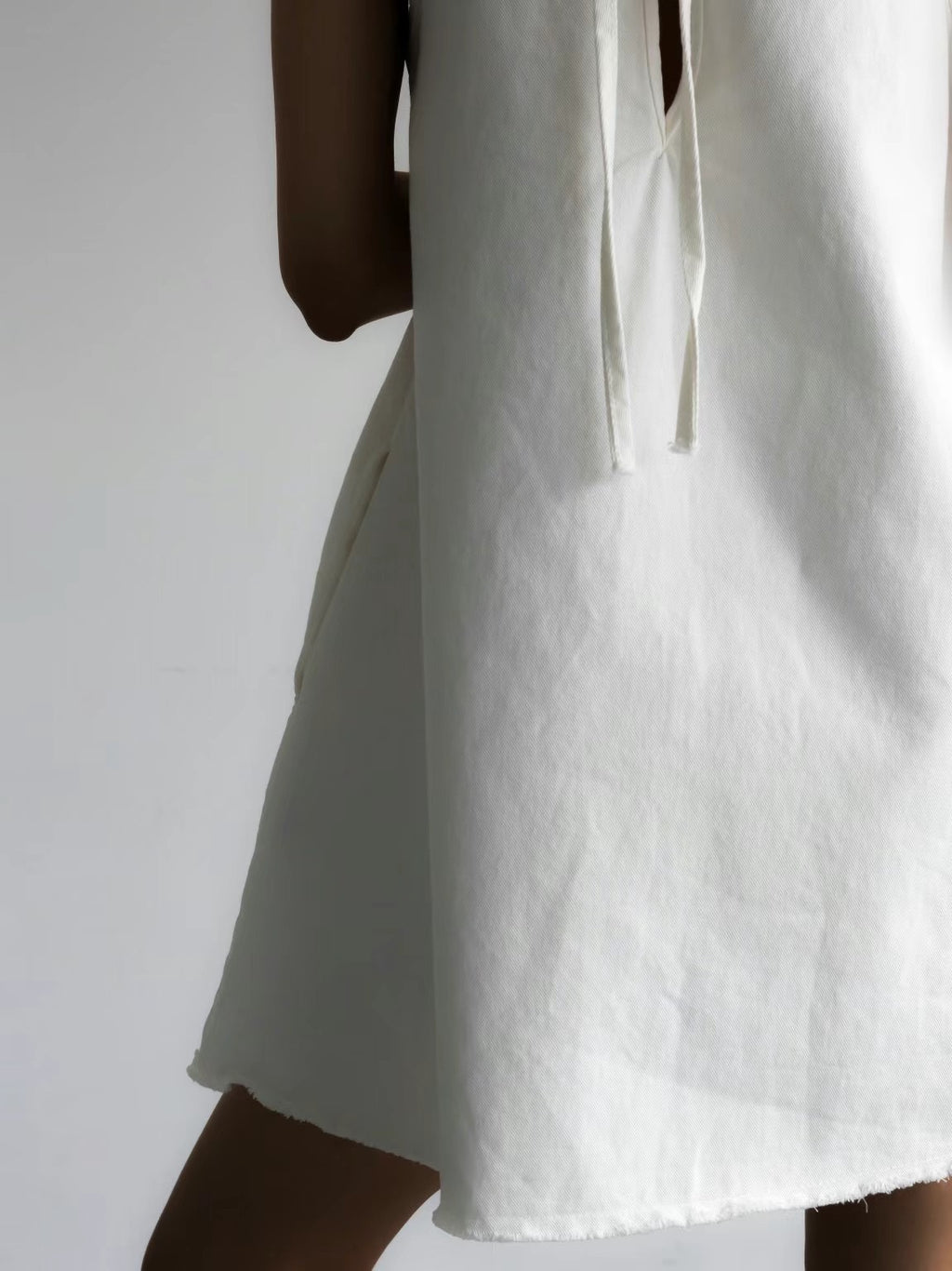 Raw Edge Back Tie Mini Dress