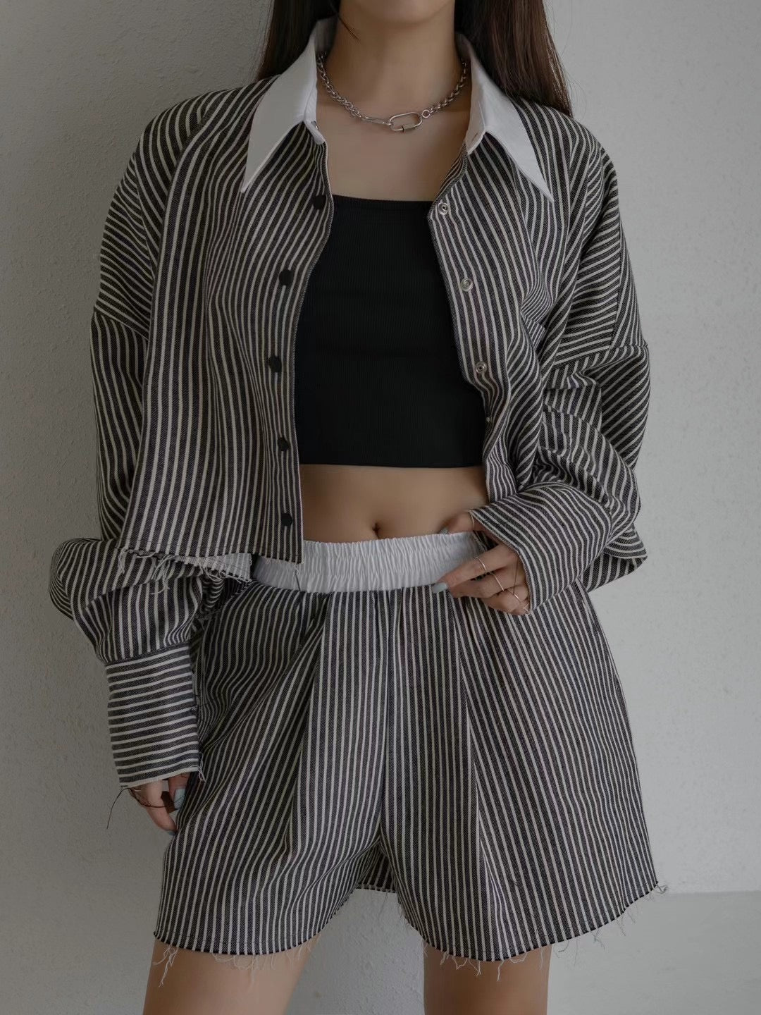 Raw Hem Stripe Shirt