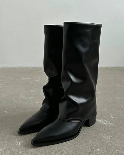 Back Zip-Up Faux Leather Boots