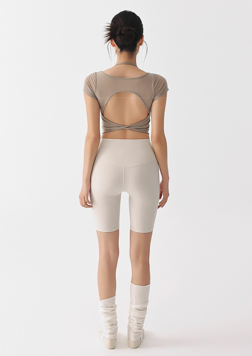 Turning Mesh Backless Short Sleeve Top