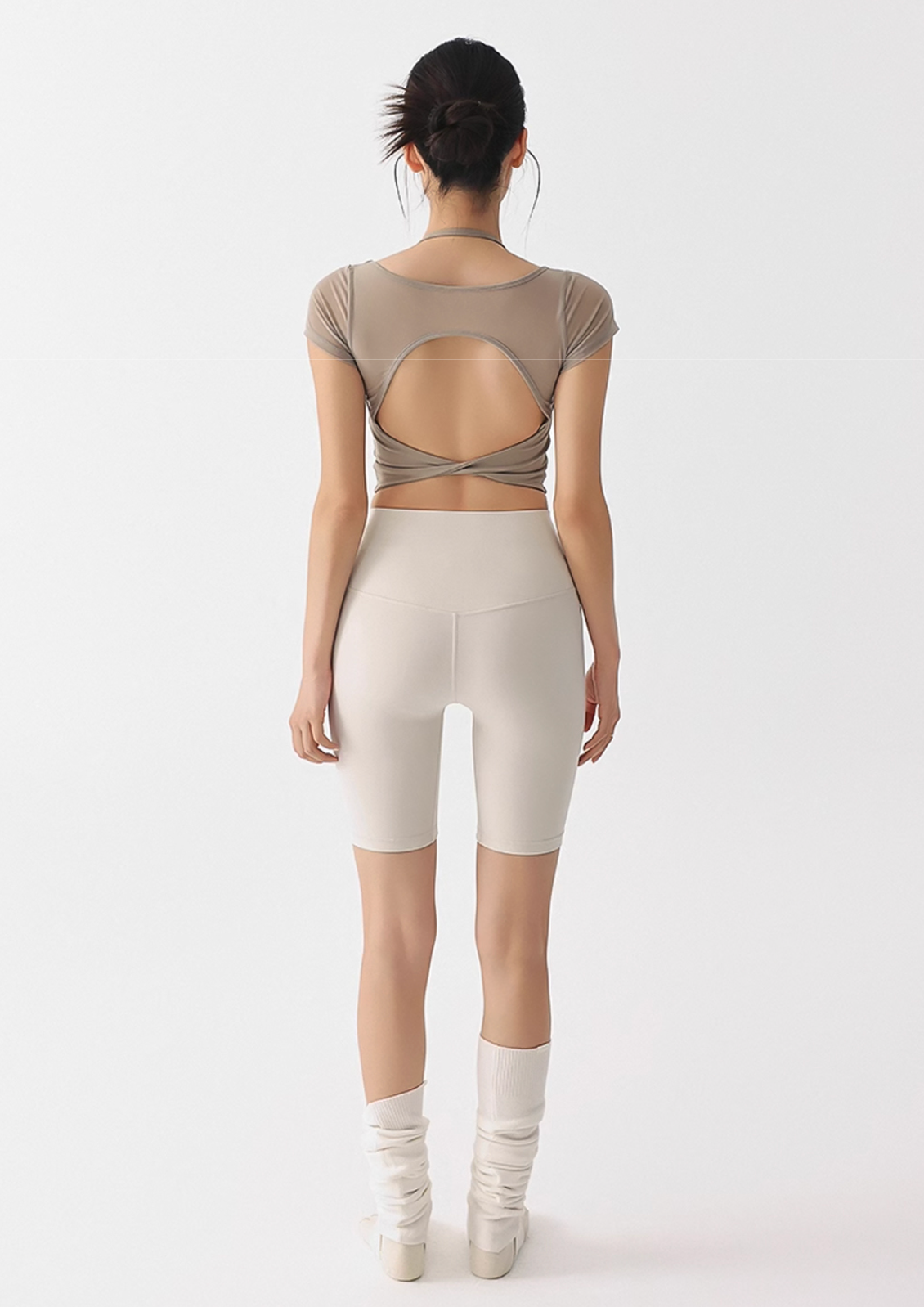 Turning Mesh Backless Short Sleeve Top