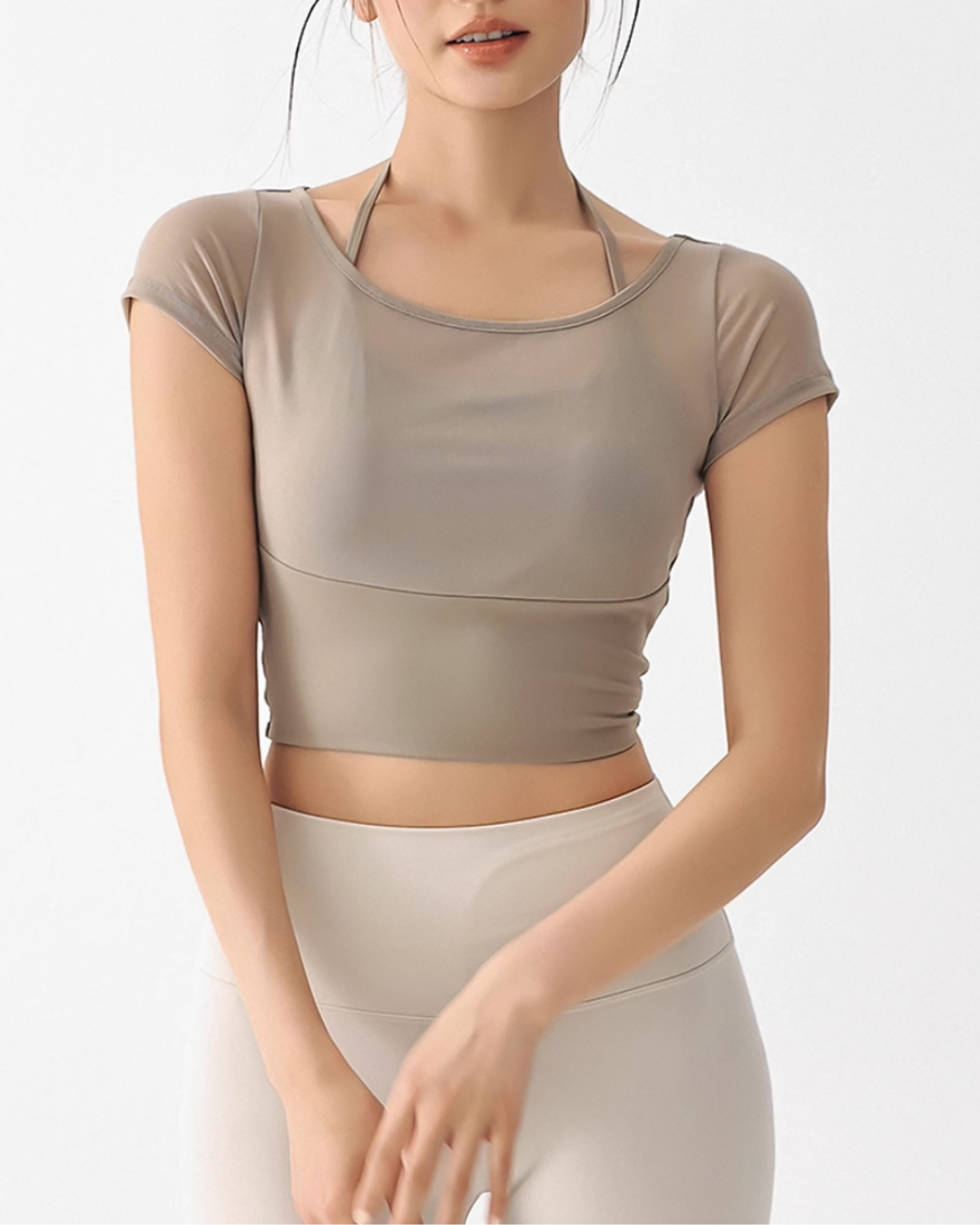 Turning Mesh Backless Short Sleeve Top