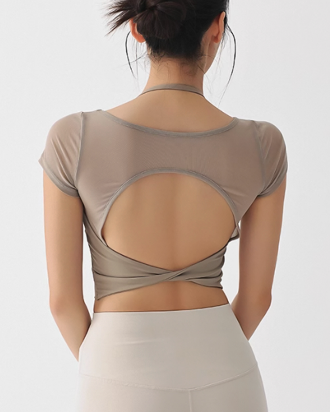 Turning Mesh Backless Short Sleeve Top