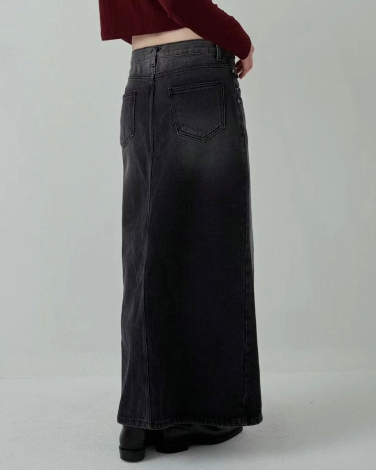 Layered Waist Denim Skirt