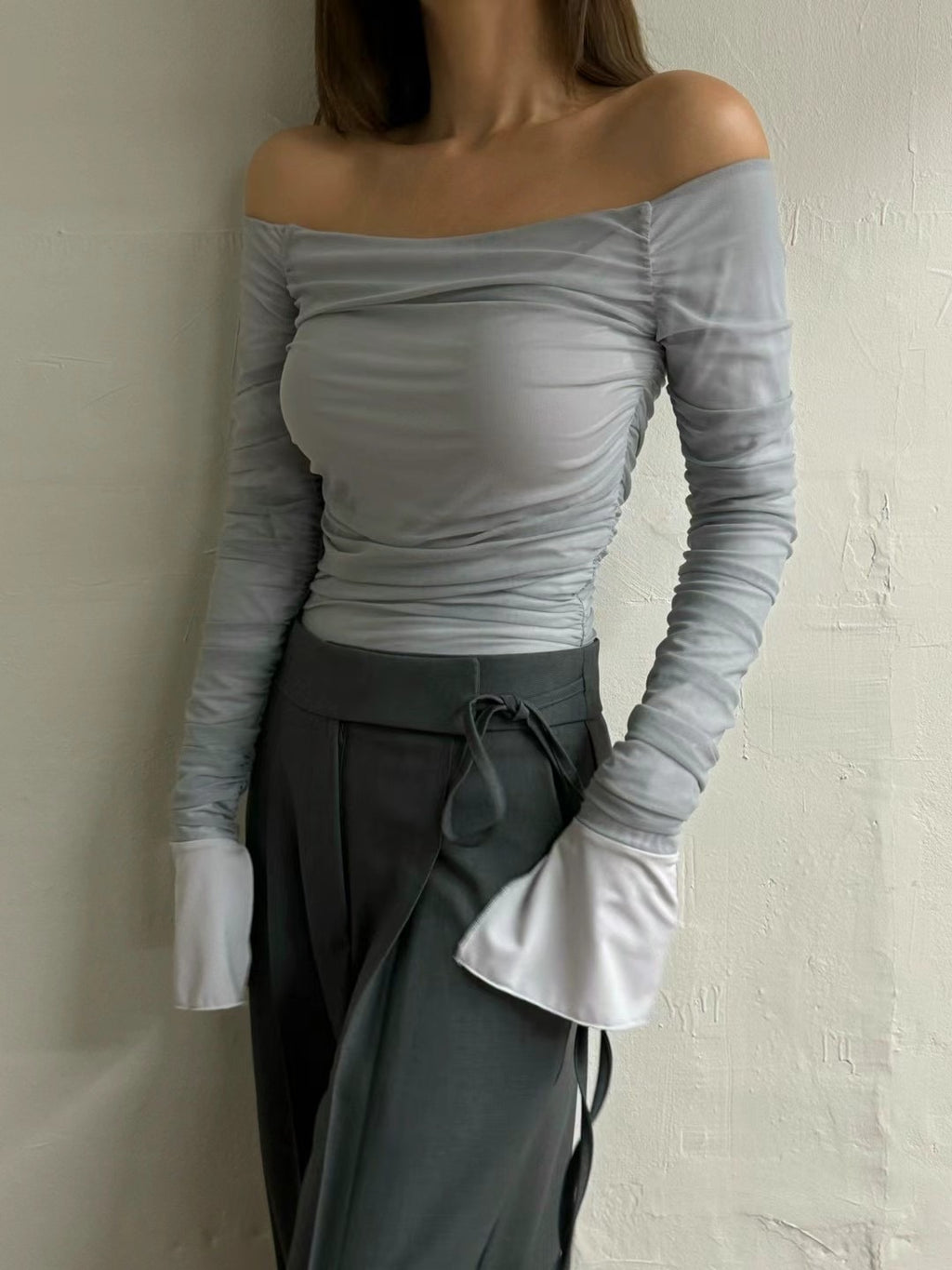 Ophelia Mesh Layer off-Shoulder Top