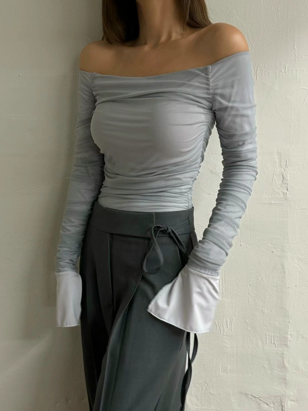 Ophelia Mesh Layer off-Shoulder Top
