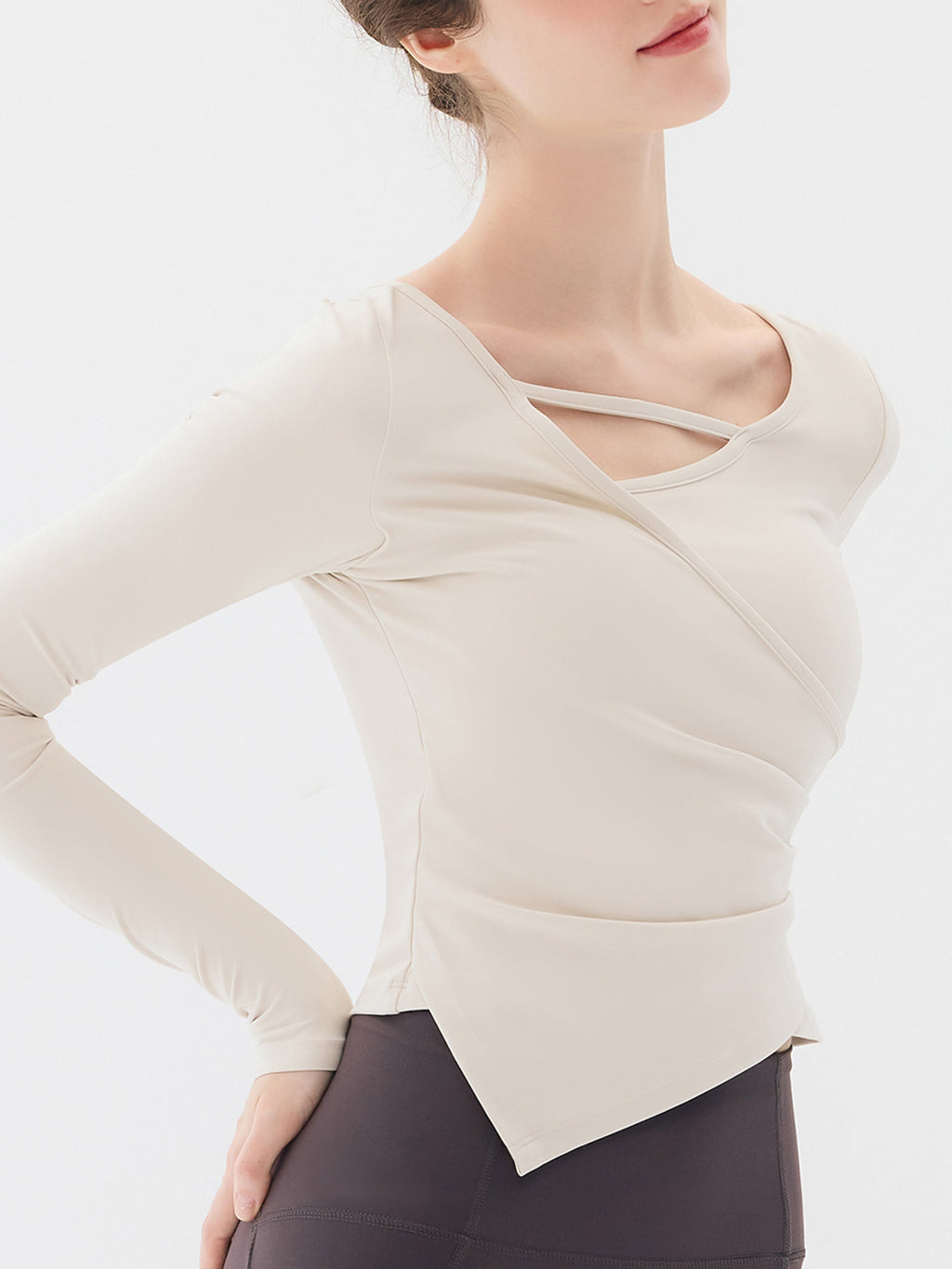 Node Shirring Wrap Long Sleeve Top