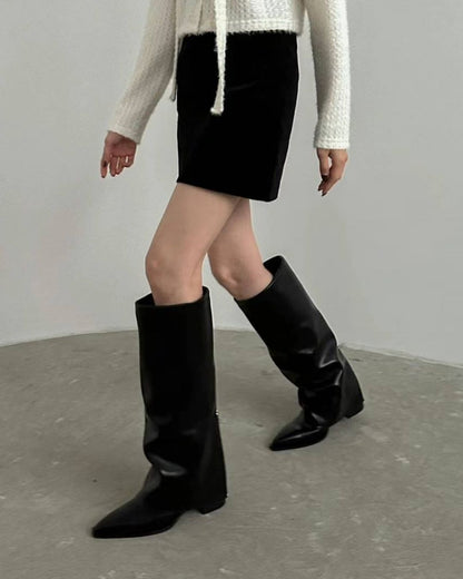 Back Zip-Up Faux Leather Boots