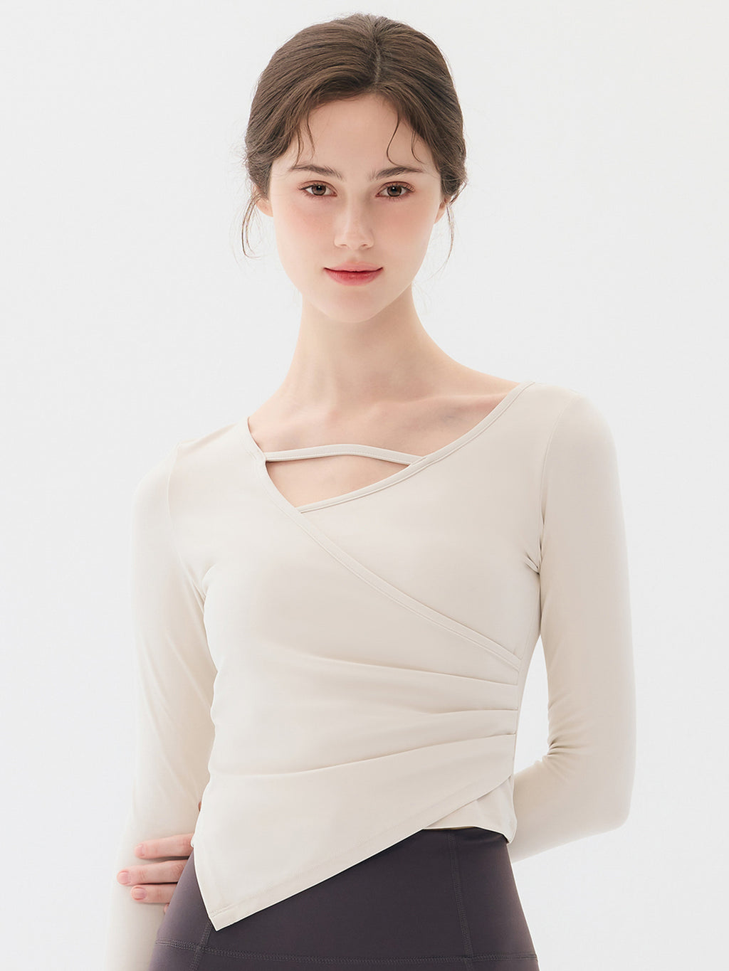 Node Shirring Wrap Long Sleeve Top