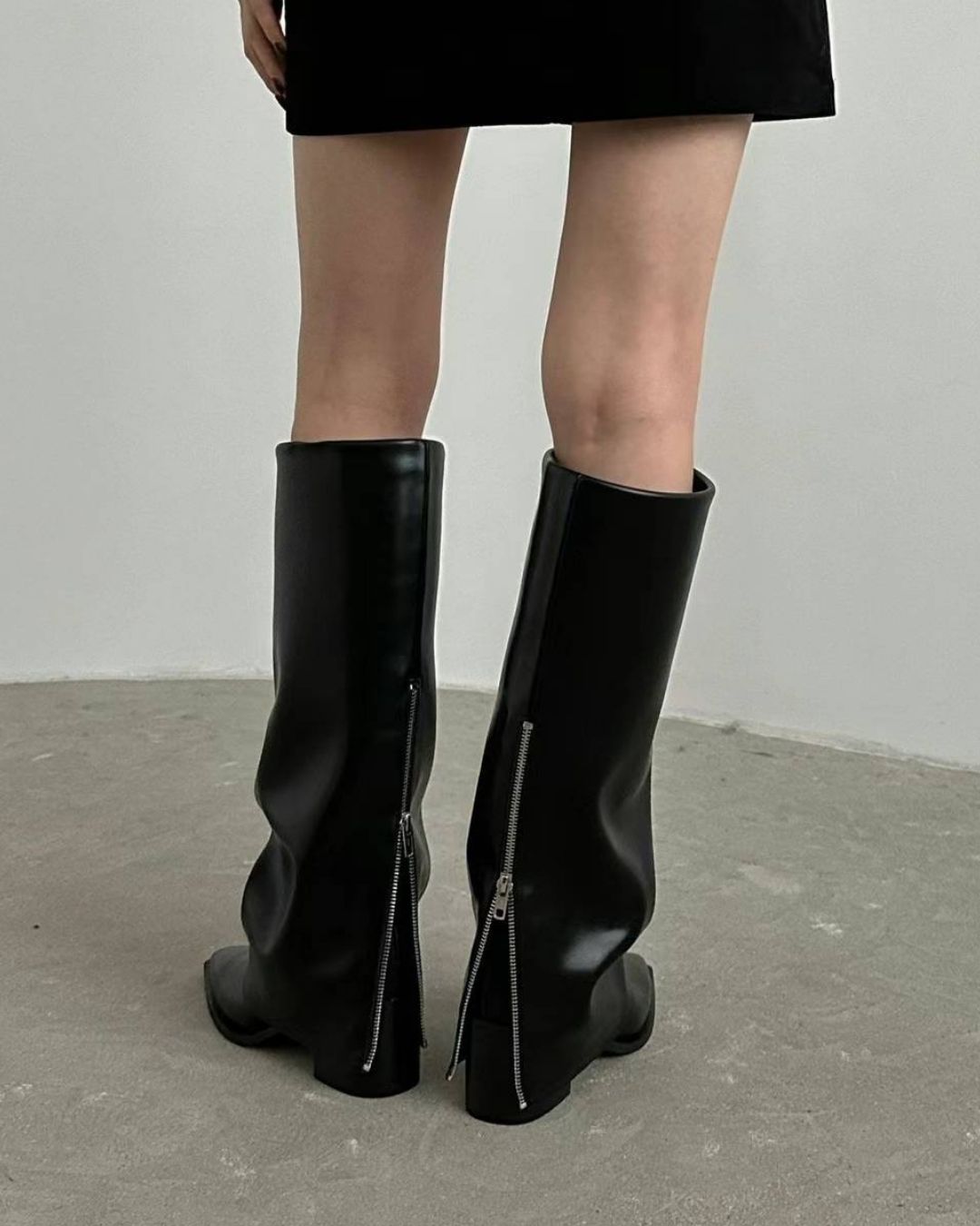 Back Zip-Up Faux Leather Boots