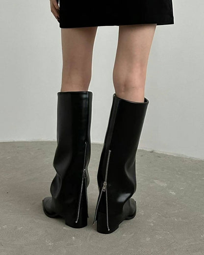 Back Zip-Up Faux Leather Boots