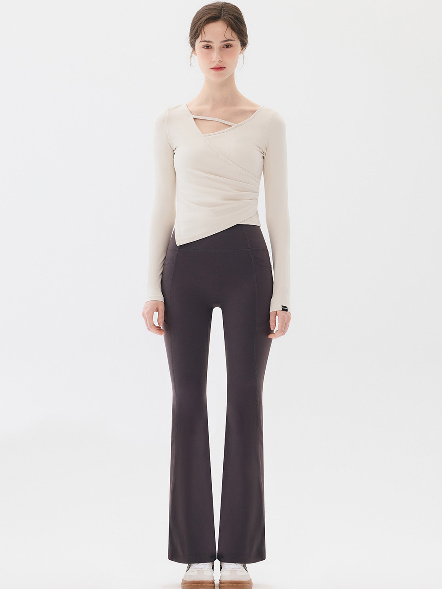 Node Shirring Wrap Long Sleeve Top