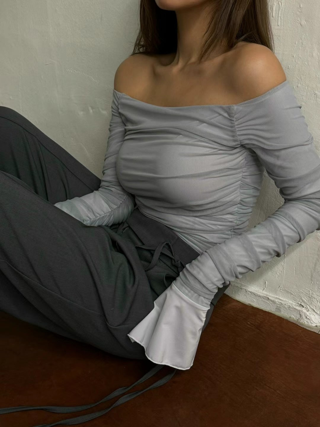 Ophelia Mesh Layer off-Shoulder Top