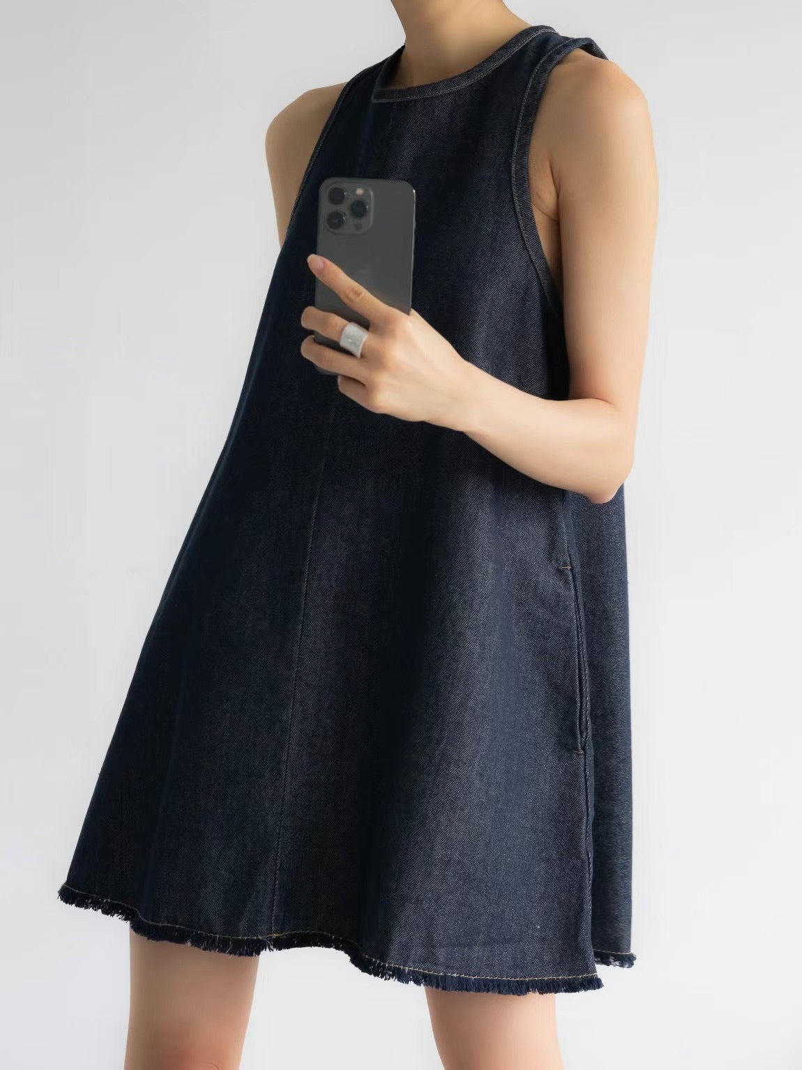 Raw Edge Back Tie Mini Dress