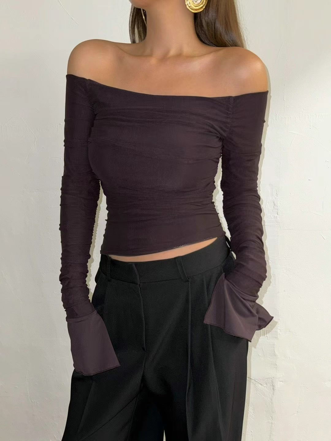 Ophelia Mesh Layer off-Shoulder Top