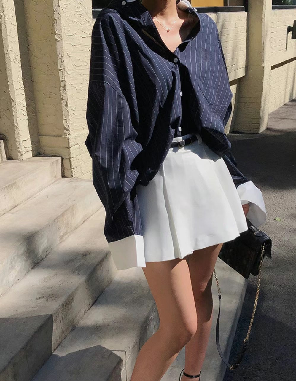Cuff Highlights Pinstripes Shirt