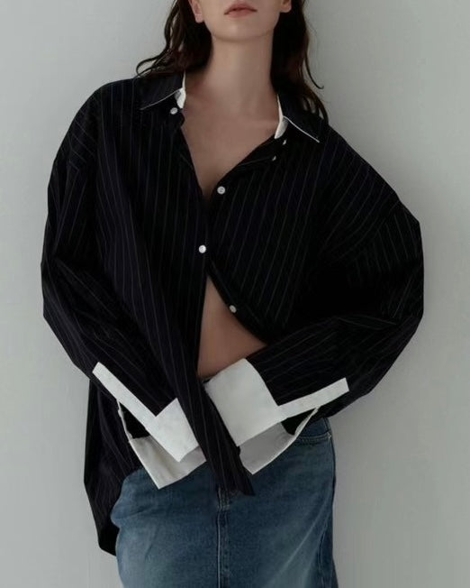 Cuff Highlights Pinstripes Shirt