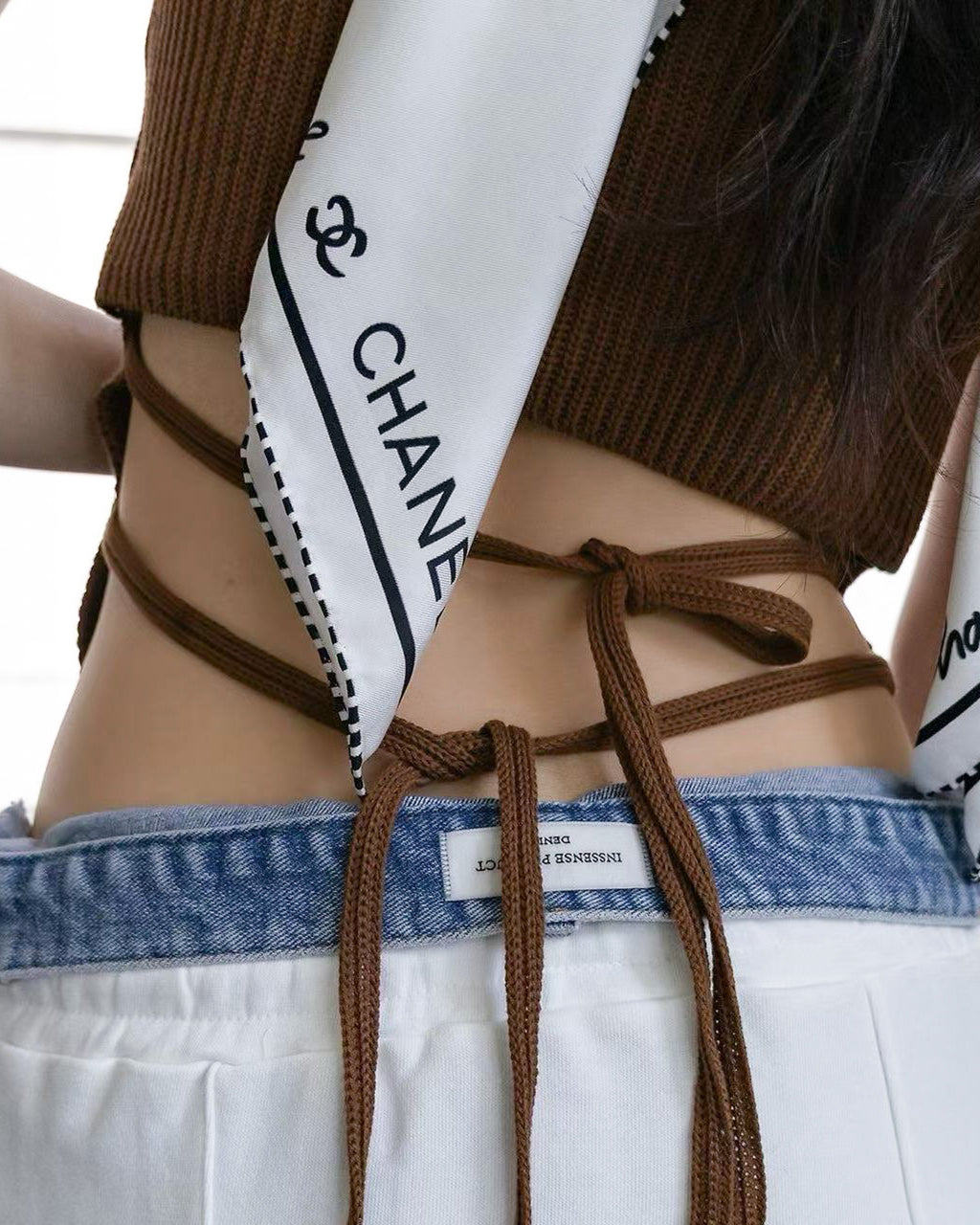 Back Waist Strap Knit Top