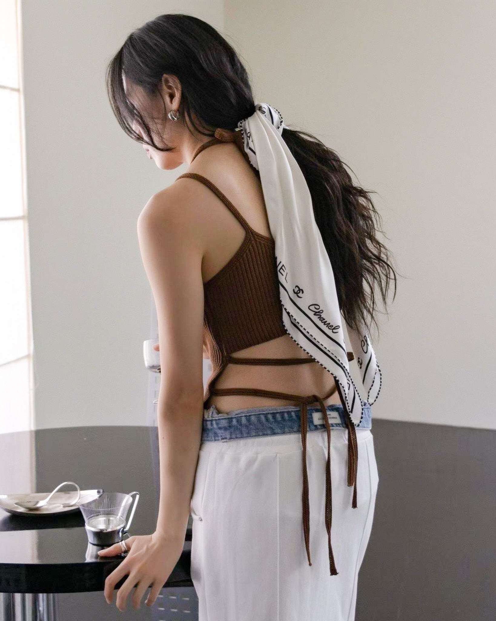 Back Waist Strap Knit Top