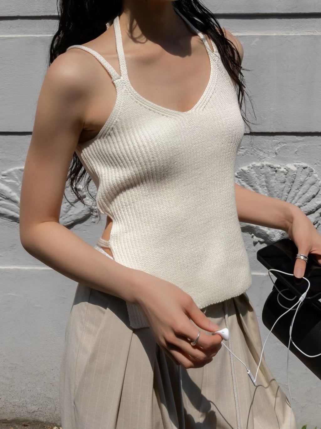 Back Waist Strap Knit Top