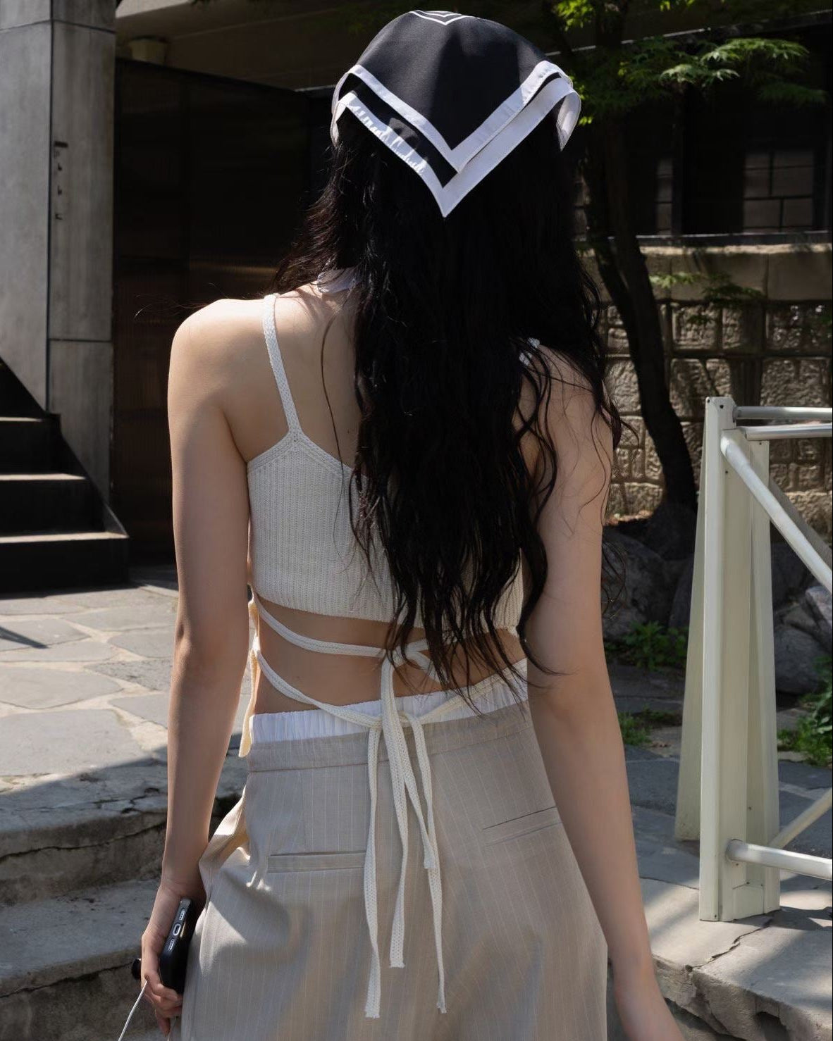 Back Waist Strap Knit Top