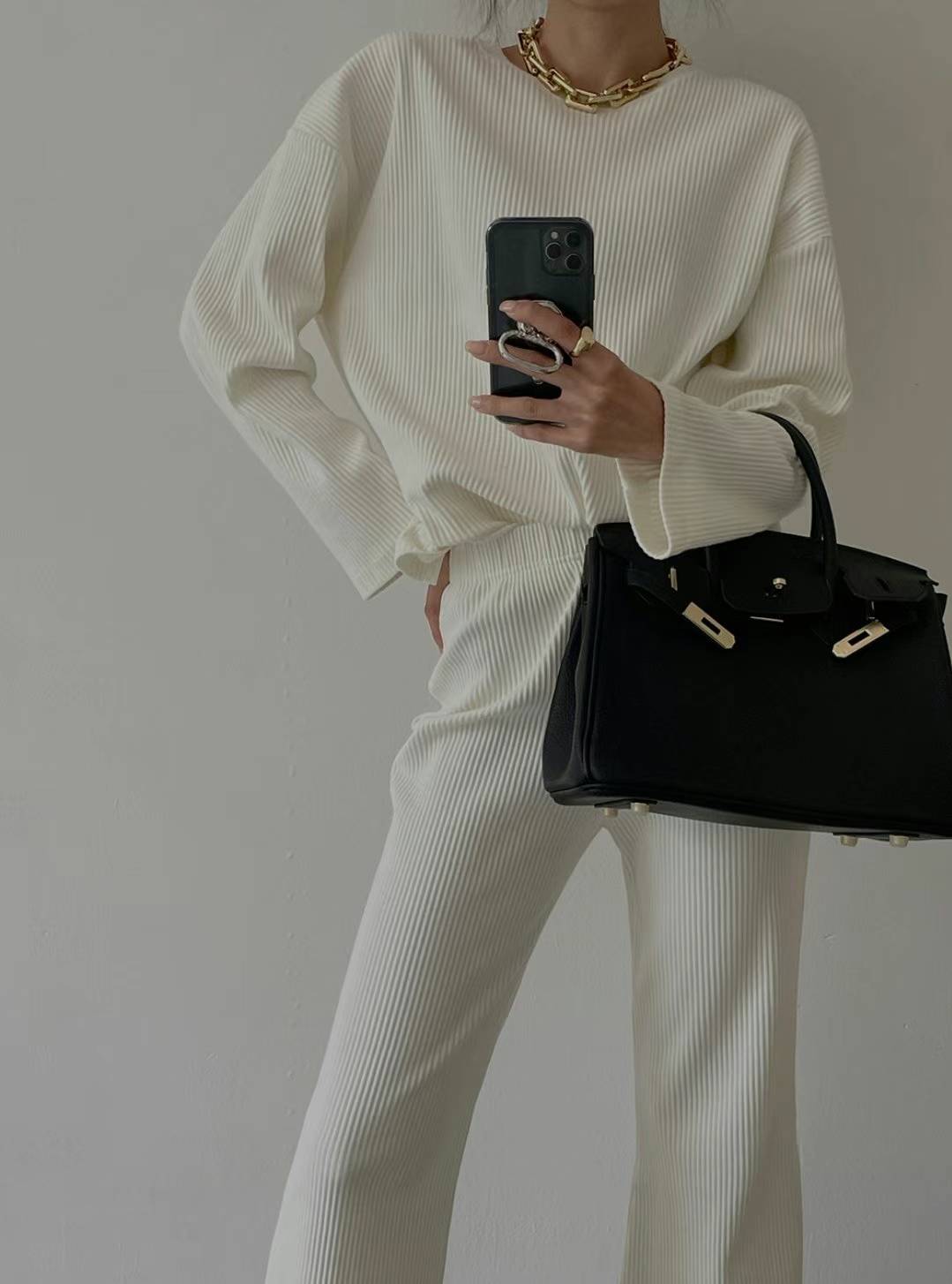 Solid Ribbed Pants (Set - Pants)