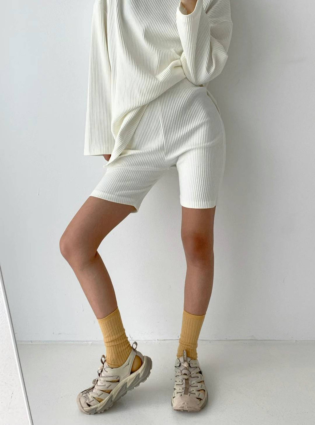 Solid Ribbed Shorts