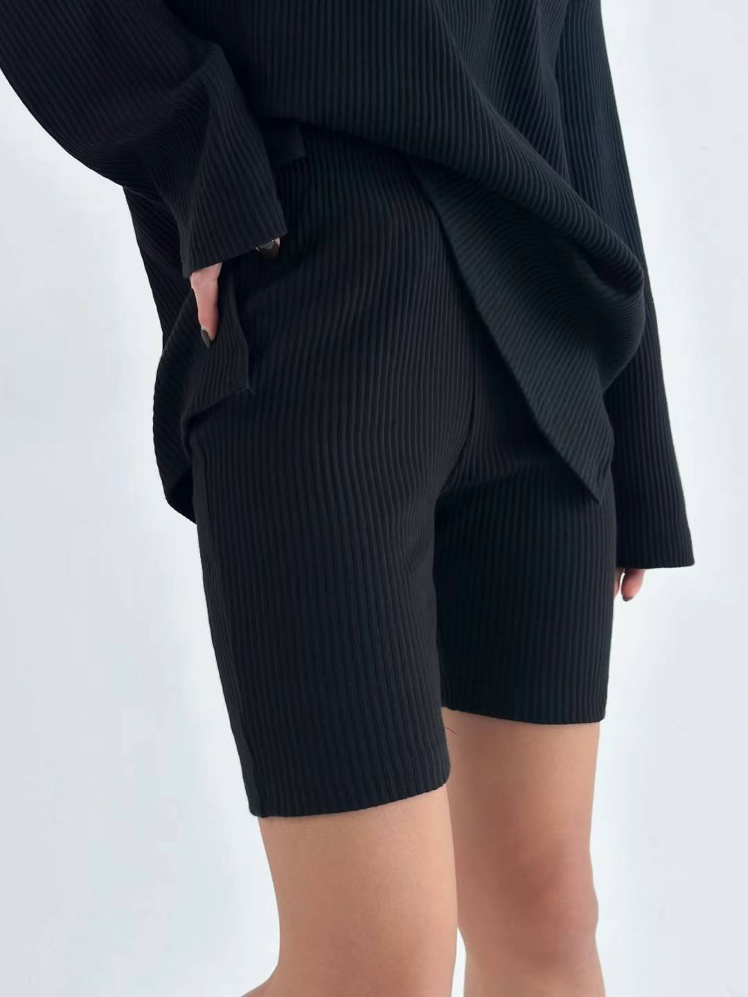 Solid Ribbed Shorts