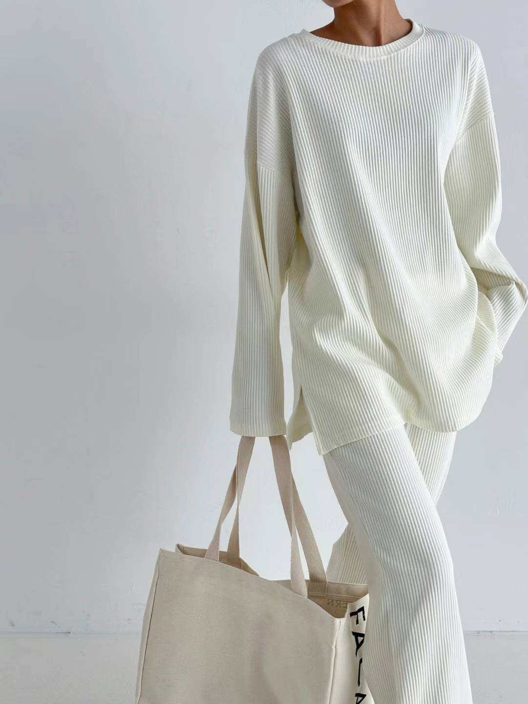 Solid Ribbed Pants (Set - Pants)