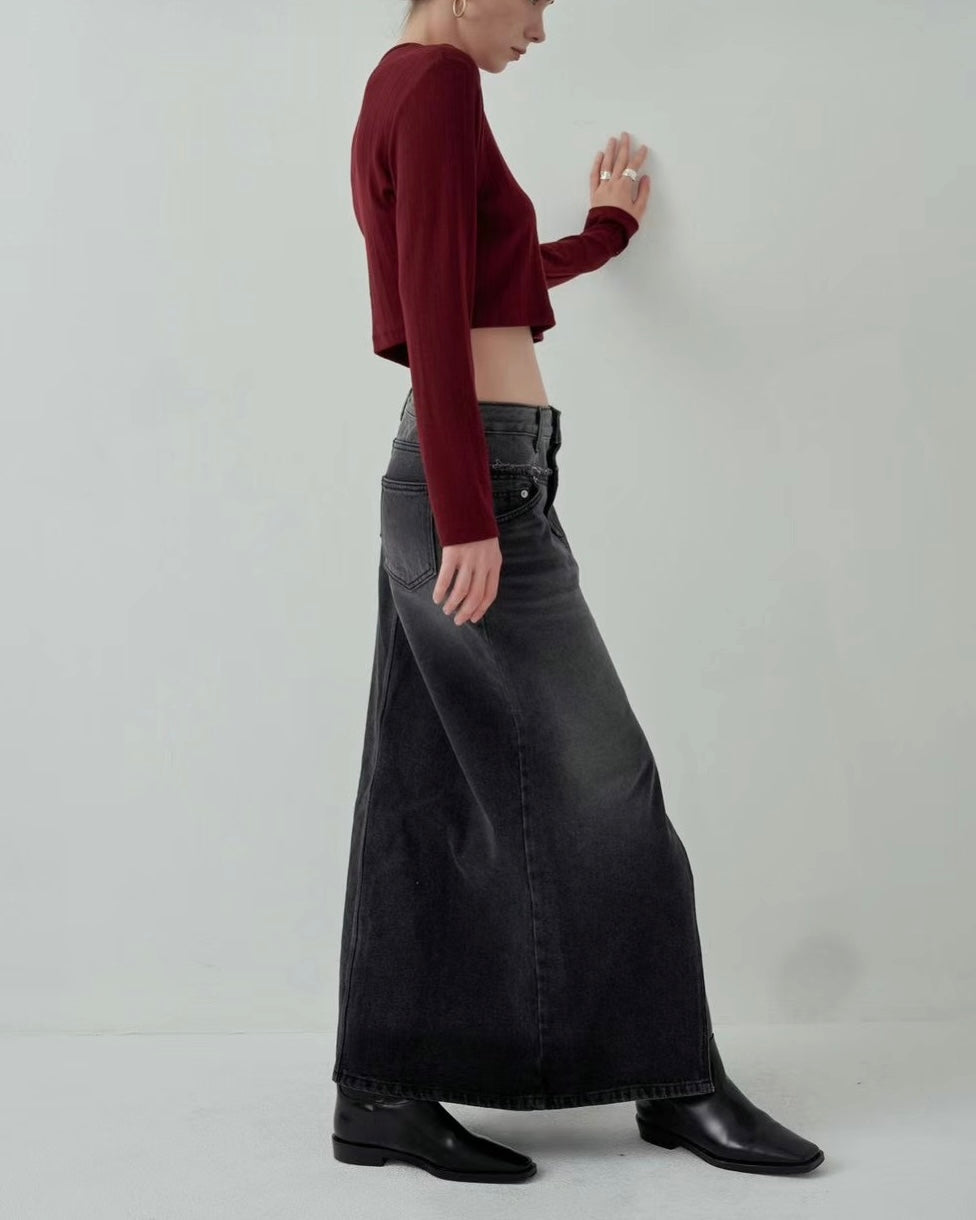 Layered Waist Denim Skirt