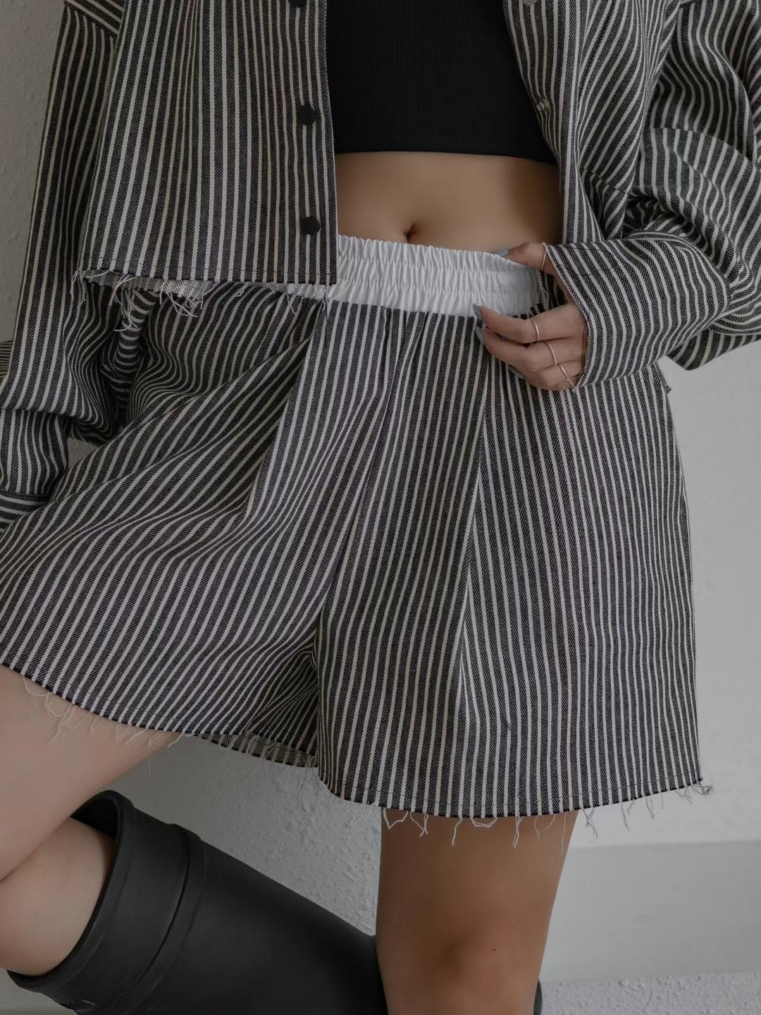 Raw Hem Stripe Shirt