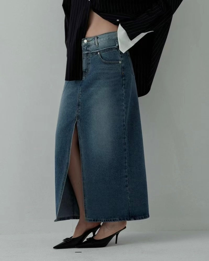 Layered Waist Denim Skirt