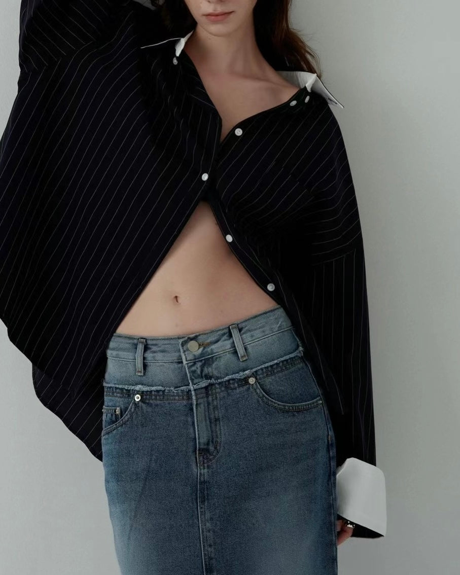 Layered Waist Denim Skirt