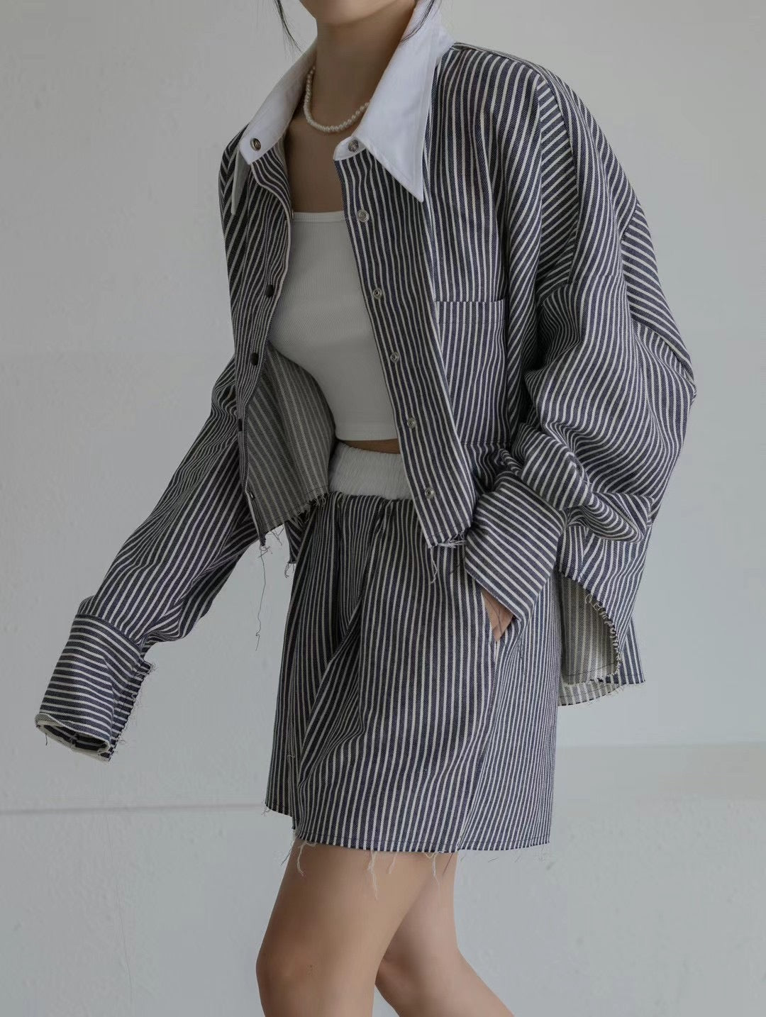 Raw Hem Stripe Shirt