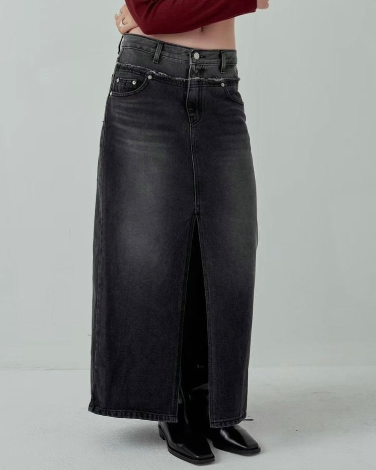 Layered Waist Denim Skirt