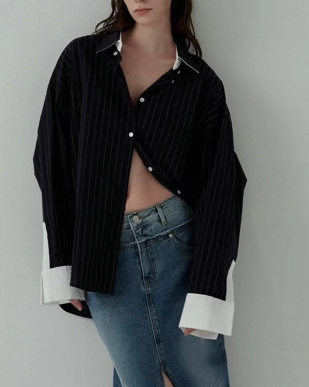 Cuff Highlights Pinstripes Shirt