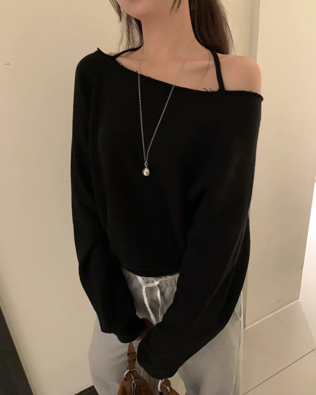 Raw Cut Off Shoulder Sweater