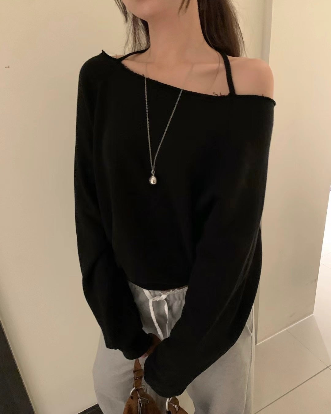 Raw Cut Off Shoulder Sweater