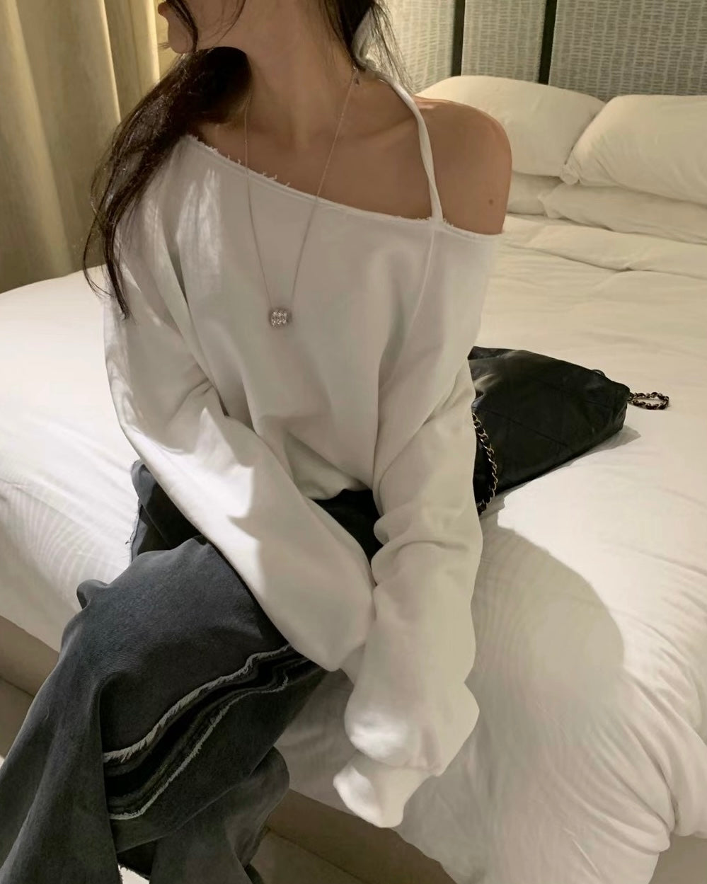 Raw Cut Off Shoulder Sweater