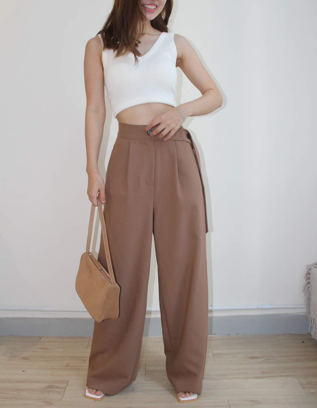 Wide-Leg Cross Belt Design Trousers