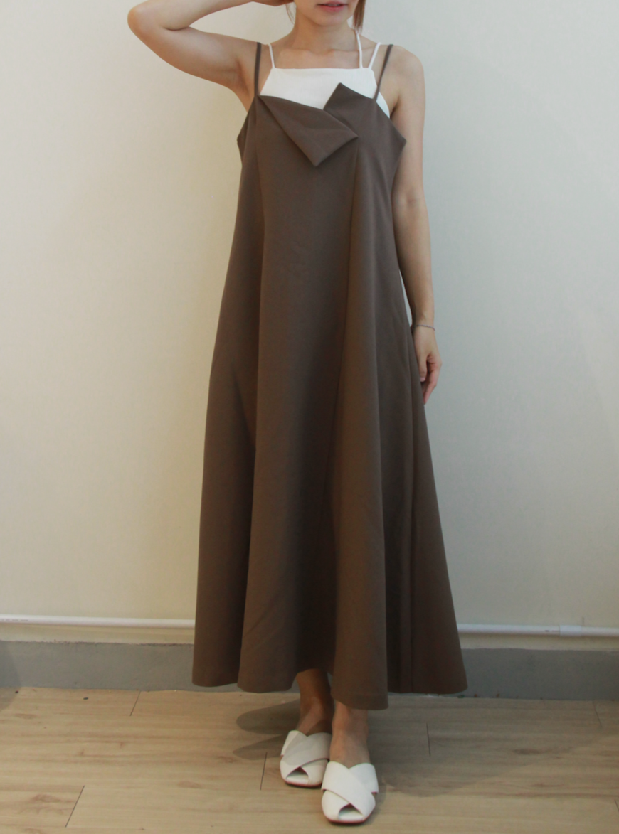Lapels A-line Dress [Khaki]