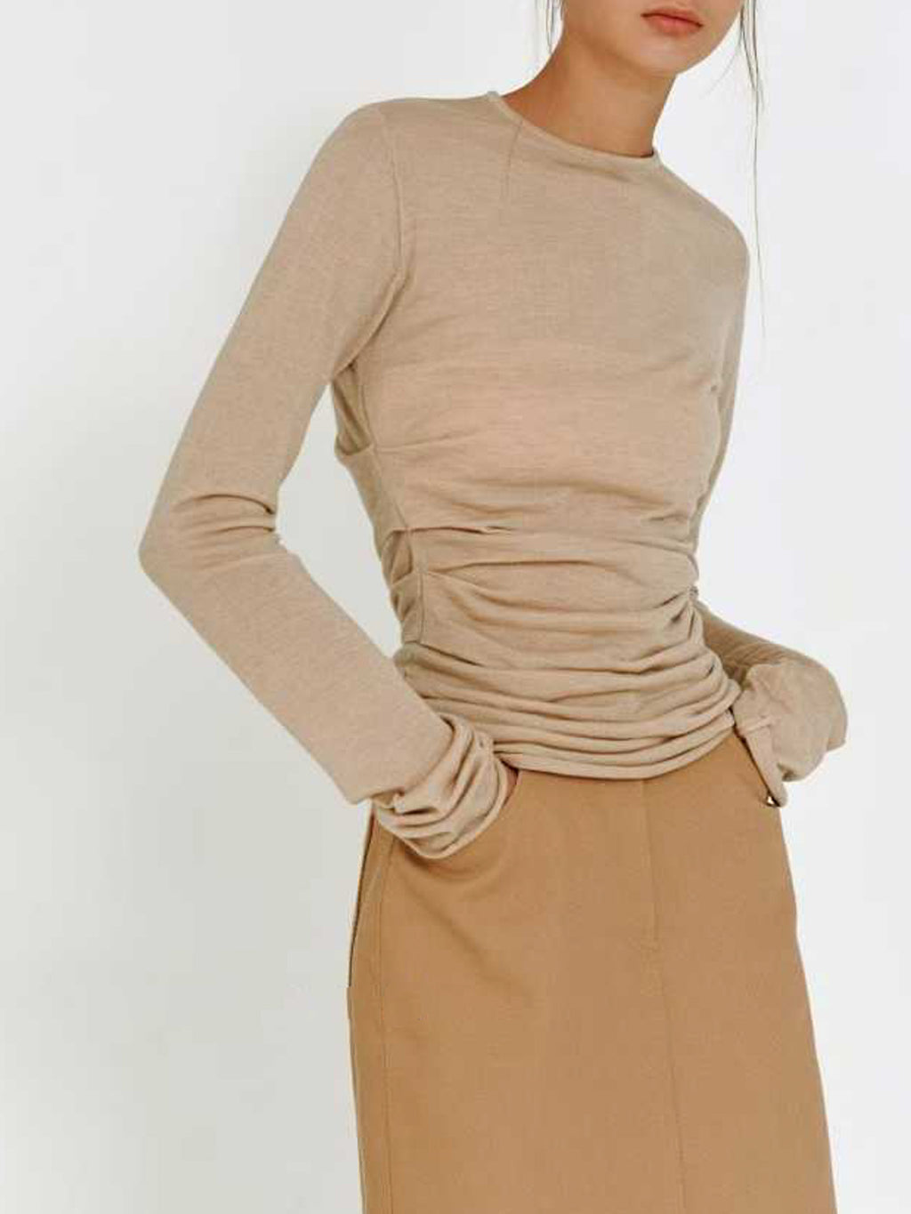 Draped Waist Shirring Tee