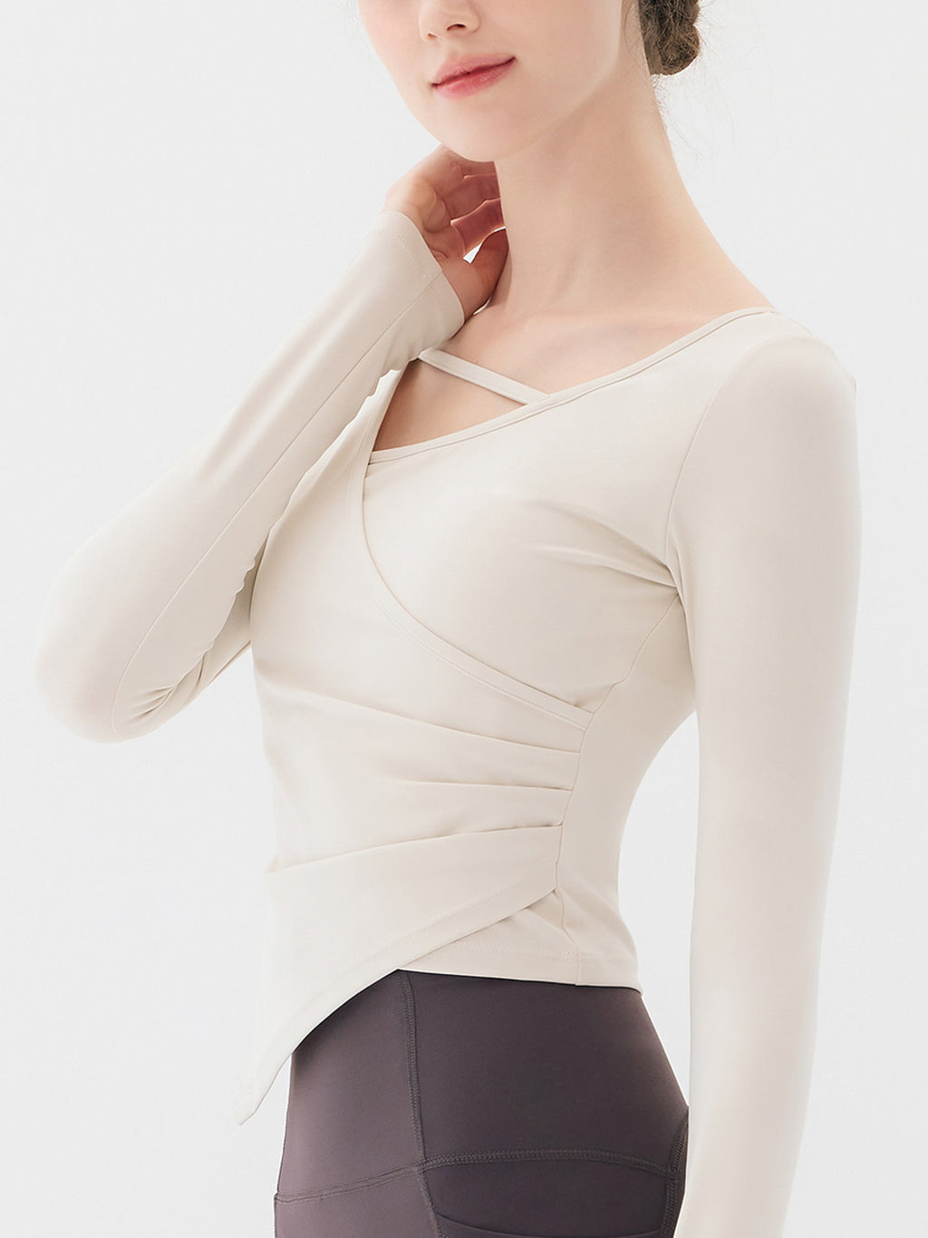 Node Shirring Wrap Long Sleeve Top