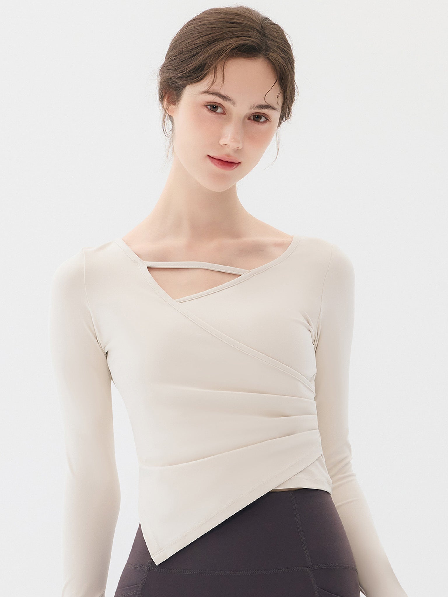 Node Shirring Wrap Long Sleeve Top
