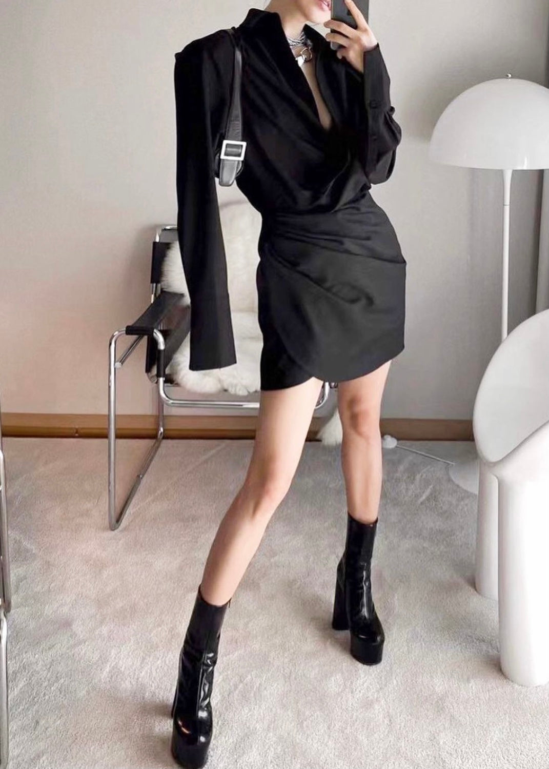 High-quality Draped Details Mini Dress