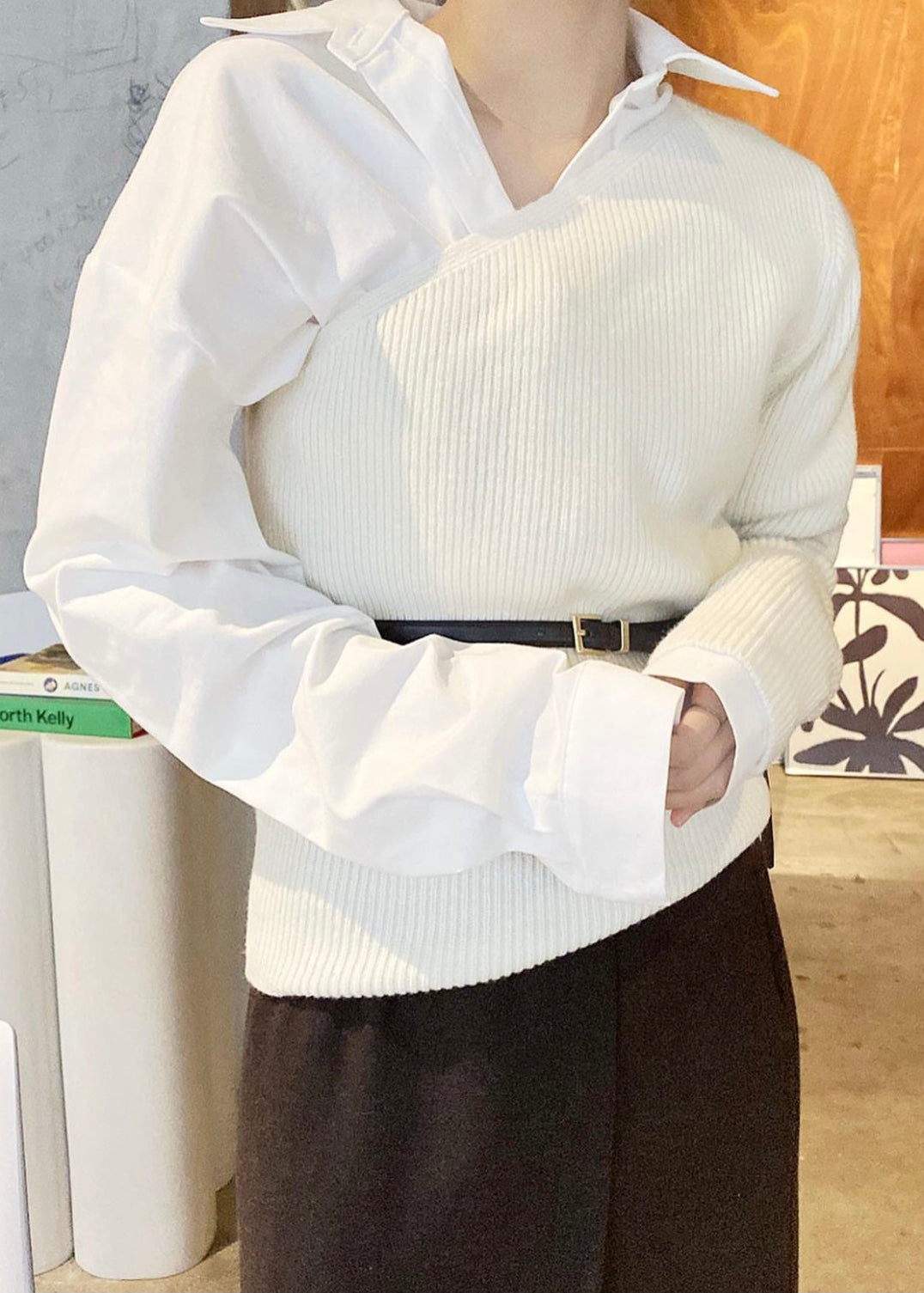 One-shoulder-Cuff Knit Top