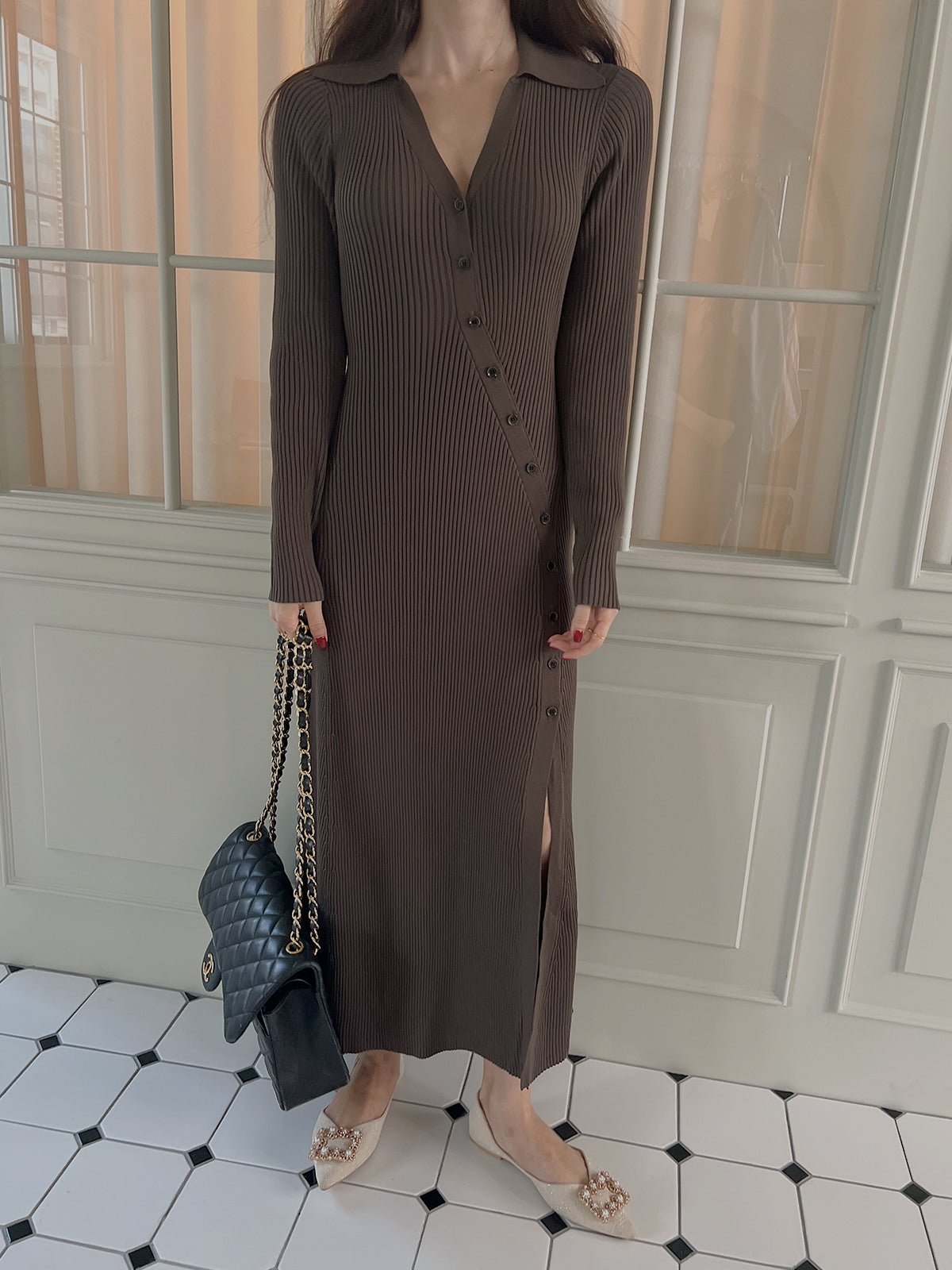 Ribbed Knit Dress (Ivory)