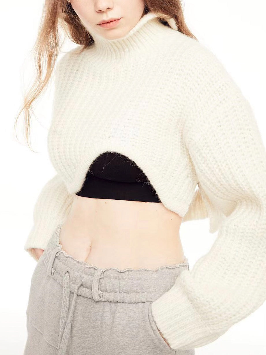 (現) Wave Cutting Cropped Sweater (藍)