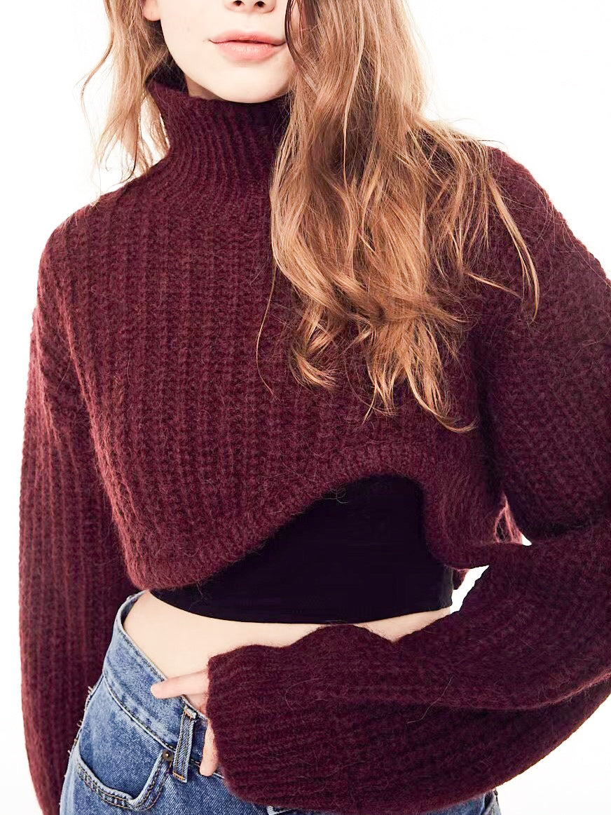 (現) Wave Cutting Cropped Sweater (藍)
